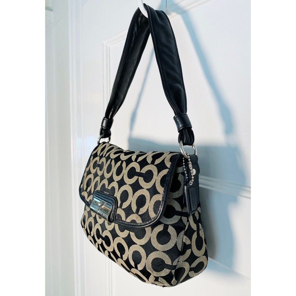 Authentic Coach Kristin "C" Opt Art Canvas Black & Beige Satchel Handbag / Small - Picture 4 of 16